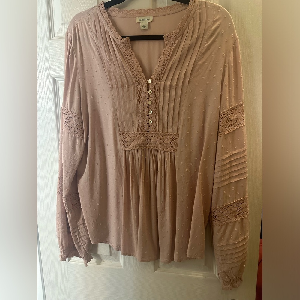 Sundance Women's Blush Pink Boho Lace Pintuck Peasant Top